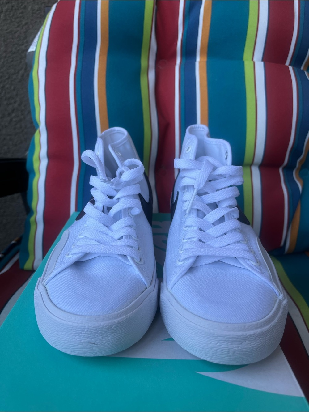 Nike White High-Top Sneakers with Black Swoosh - Picture 5 of 5